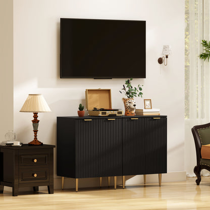 Sideboard Buffet Cabinet, Modern Kitchen Storage Cabinet with 2 Doors and Adjustable Shelf, Living Room Sideboard with Metal Legs for Hallway, Black