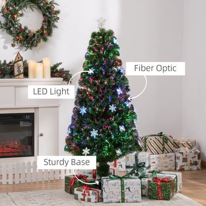5ft Pre-Lit Fibre Optic Christmas Tree with Multicolour LEDs, Bows & Star