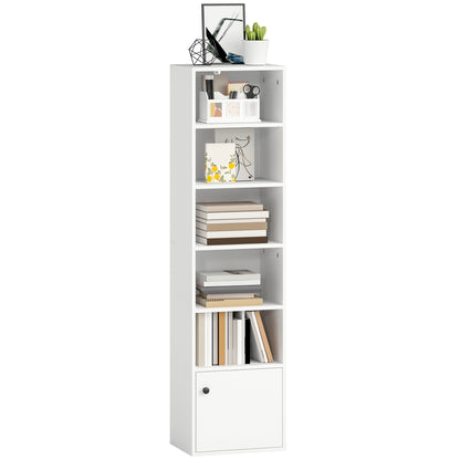 Tall Bookcase, 6-Tier Bookshelf with 3 Adjustable Shelves, White