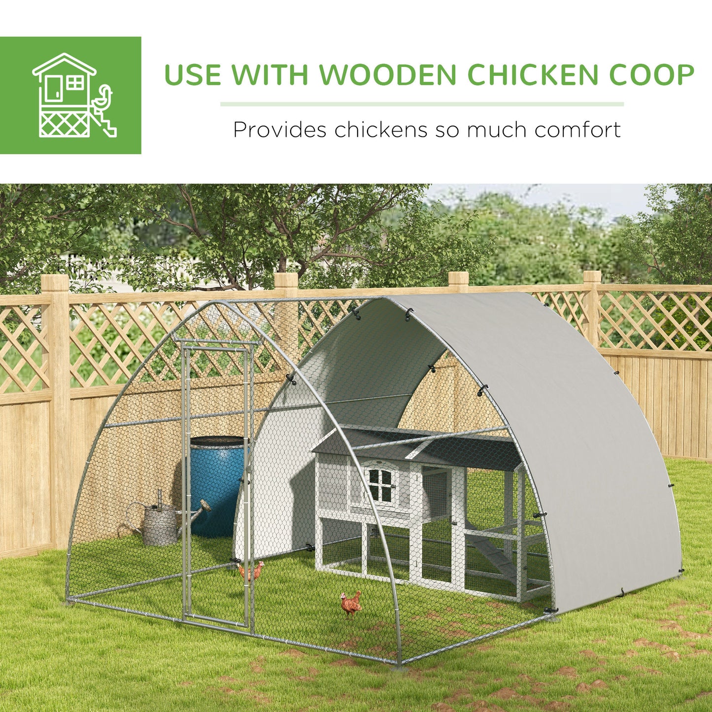 Walk-In Chicken Run w/ Cover, for 8-12 Chickens, 3 x 3.8 x 2.2m
