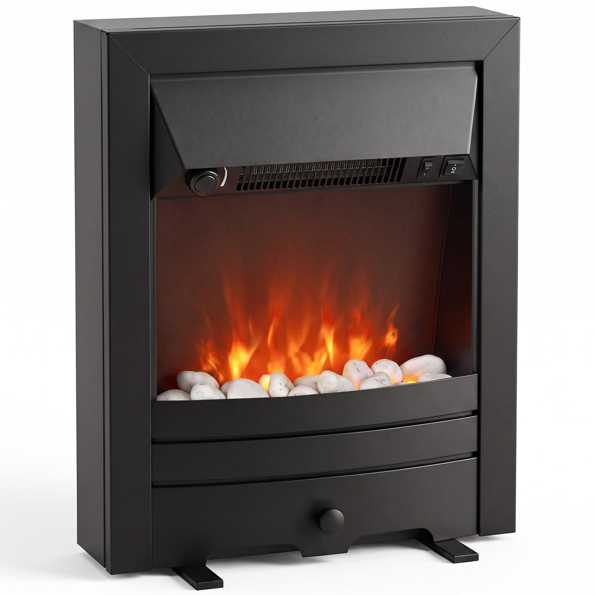 2000W Freestanding or Inset Electric Fire with Pebble Effect - Matt Black