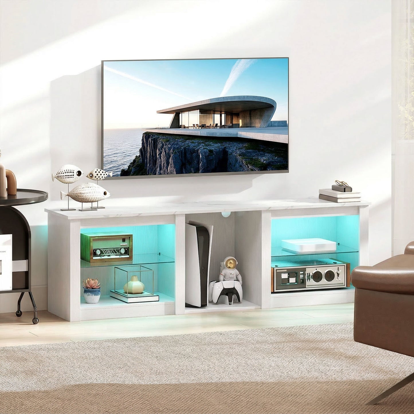 160cm TV Unit w/ LED Lights for 70" TV Modern TV Stand Cabinet