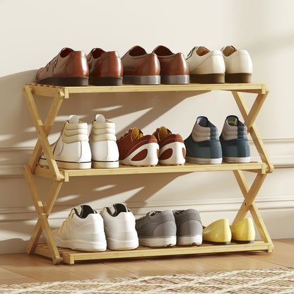 3-Tier Bamboo Shoe Rack, Folding Shoe Shelf, Holds up to 9 Pairs