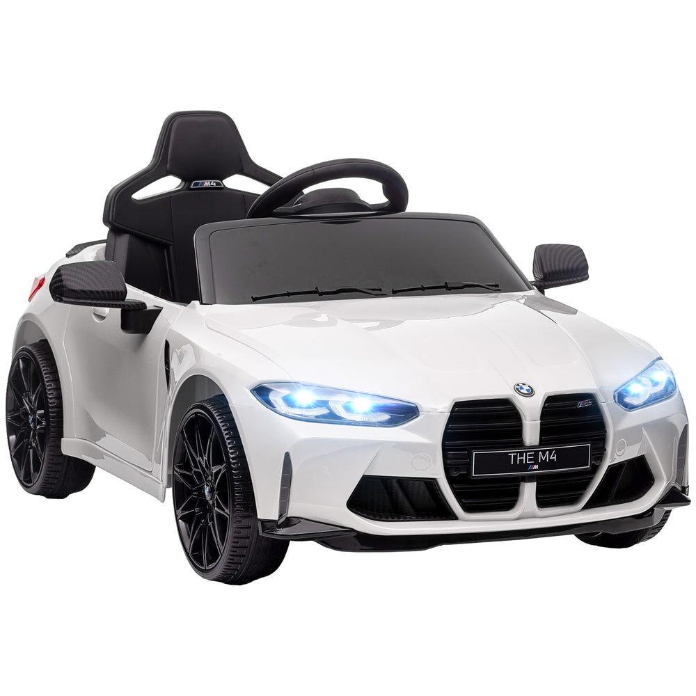 12V BMW M4 Licensed Kids Electric Car w/ Remote, Suspension - White