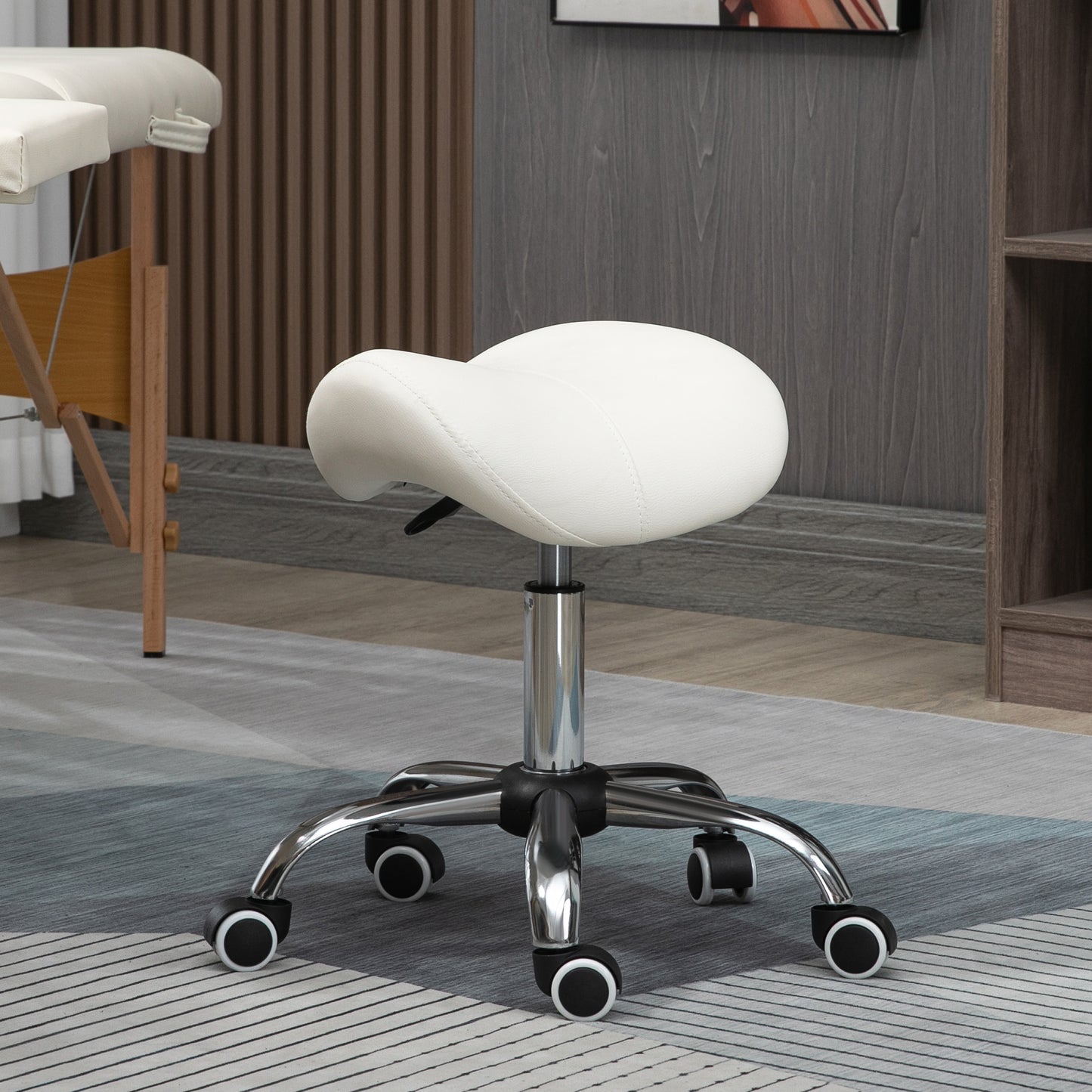 PU Leather Saddle Stool w/ Moulded Padded Seat Adjustable Height Cream