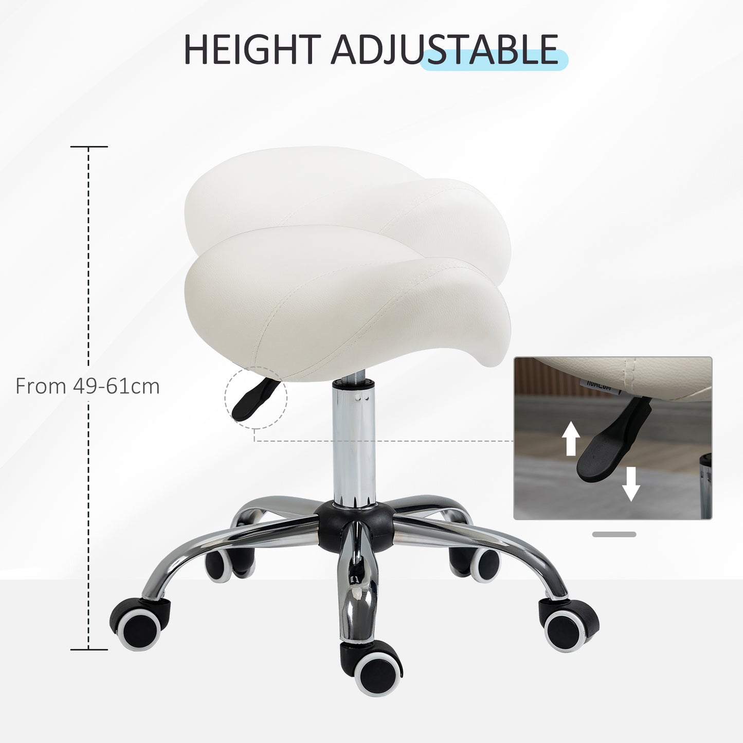 PU Leather Saddle Stool w/ Moulded Padded Seat Adjustable Height Cream