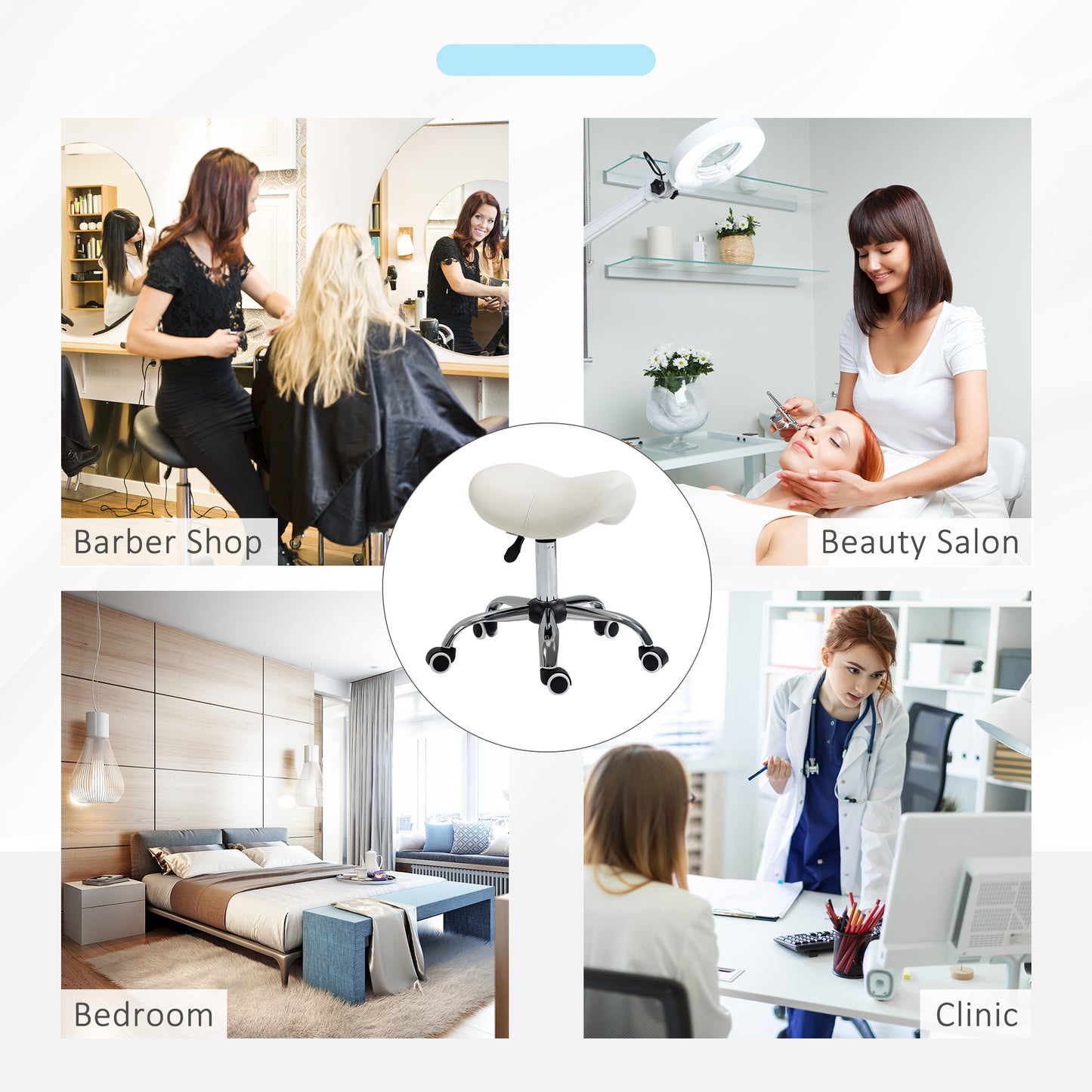 PU Leather Saddle Stool w/ Moulded Padded Seat Adjustable Height Cream