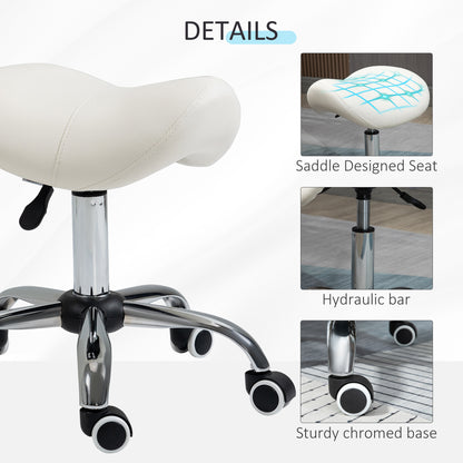 PU Leather Saddle Stool w/ Moulded Padded Seat Adjustable Height Cream