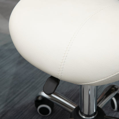 PU Leather Saddle Stool w/ Moulded Padded Seat Adjustable Height Cream