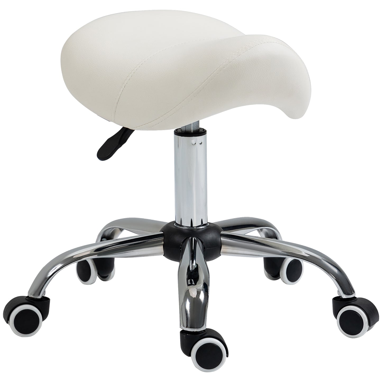 PU Leather Saddle Stool w/ Moulded Padded Seat Adjustable Height Cream