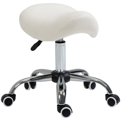 PU Leather Saddle Stool w/ Moulded Padded Seat Adjustable Height Cream