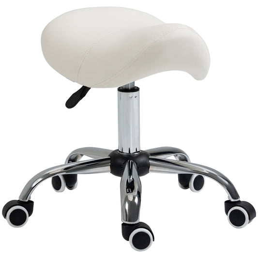 PU Leather Saddle Stool w/ Moulded Padded Seat Adjustable Height Cream