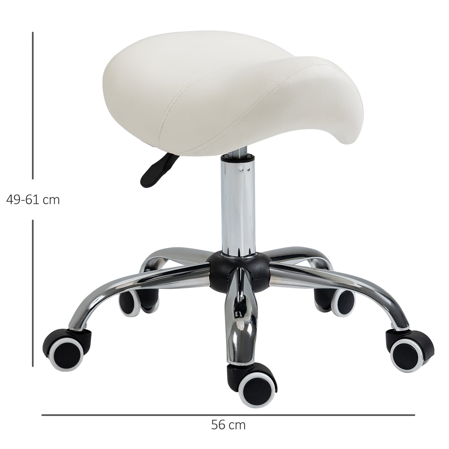 PU Leather Saddle Stool w/ Moulded Padded Seat Adjustable Height Cream