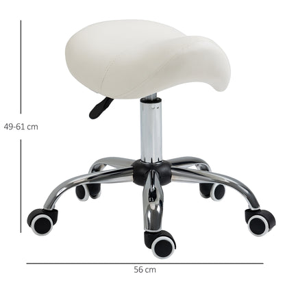 PU Leather Saddle Stool w/ Moulded Padded Seat Adjustable Height Cream