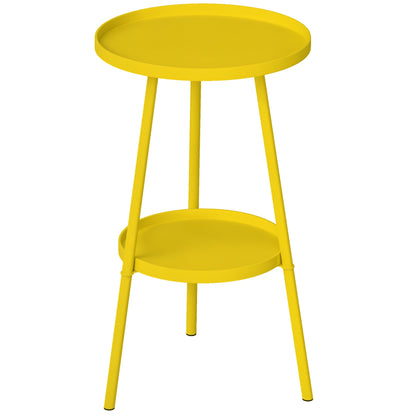 Round Garden Table, 2-Tier Metal Patio Table Coffee Table, Yellow