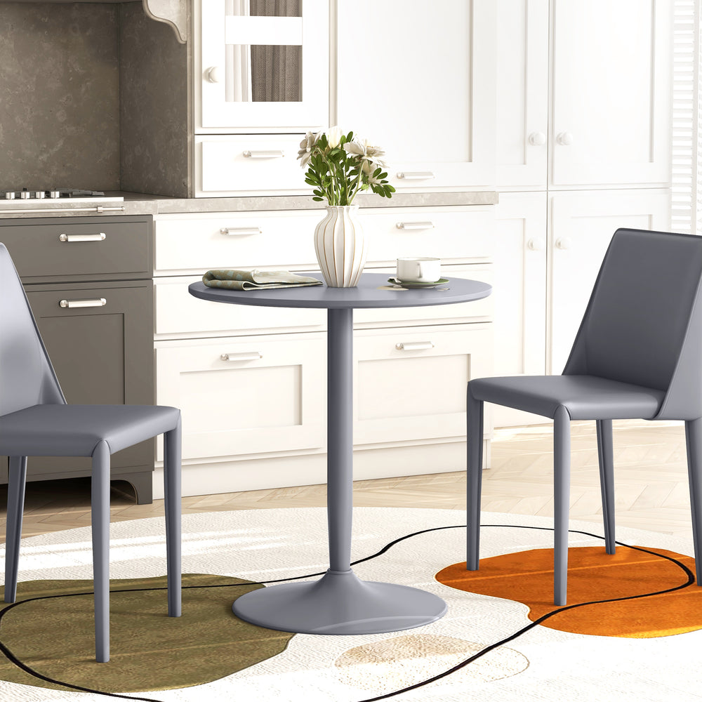 Round Dining Table w/ Steel Base, Non-slip Pad for Living Room Grey