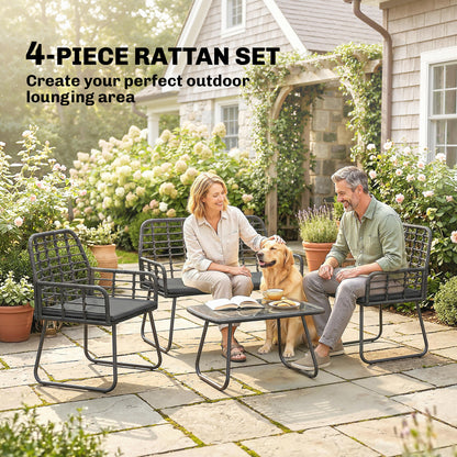 Rattan Garden Furniture Set, 4 Piece Outdoor Patio Furniture