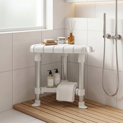 Shower Stool with Storage Shelf and HDPE Seat, White