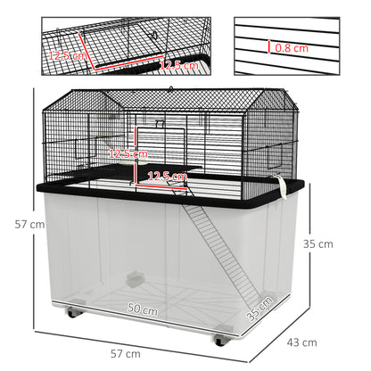 Hamster Cage, Two-Tier Gerbil Cage w/ Deep Bottom, Ramp, Food Dish