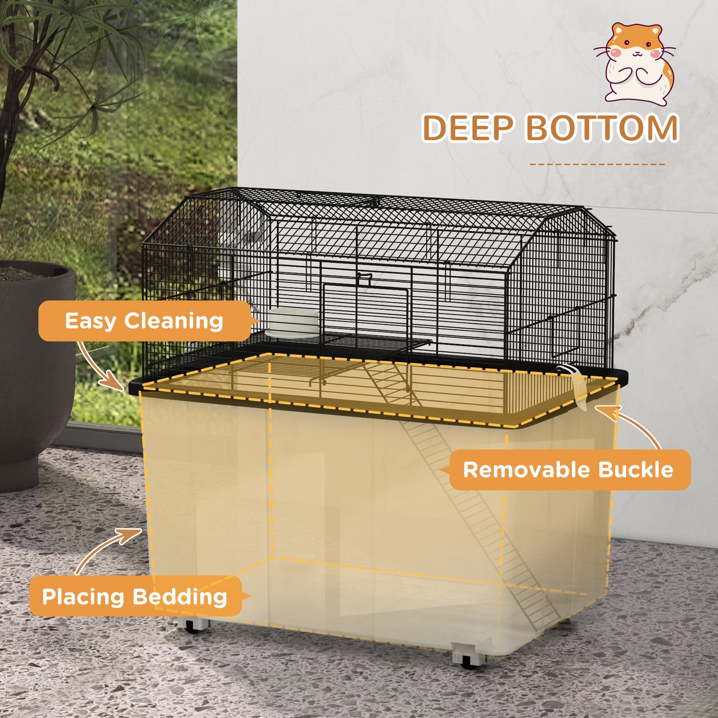Hamster Cage, Two-Tier Gerbil Cage w/ Deep Bottom, Ramp, Food Dish