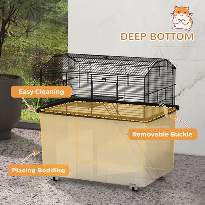 Hamster Cage, Two-Tier Gerbil Cage w/ Deep Bottom, Ramp, Food Dish