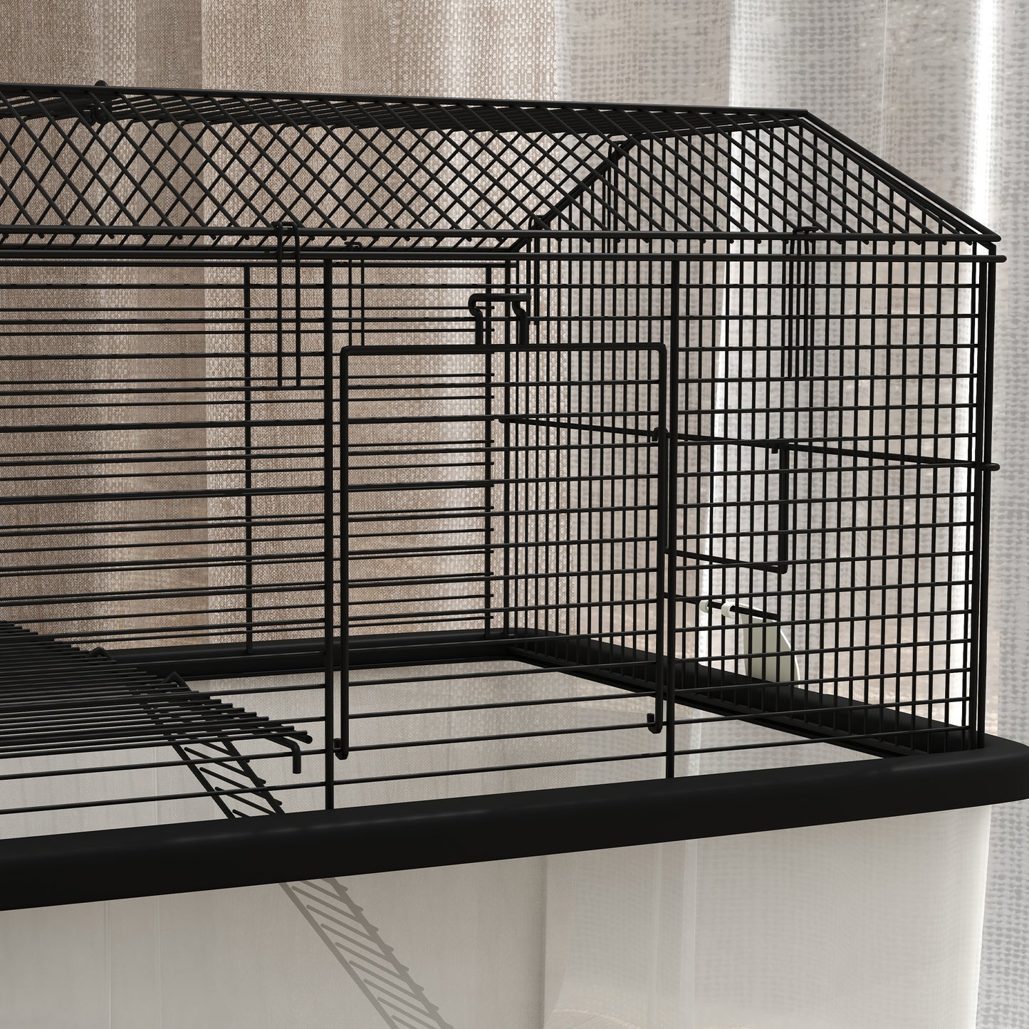 Hamster Cage, Two-Tier Gerbil Cage w/ Deep Bottom, Ramp, Food Dish