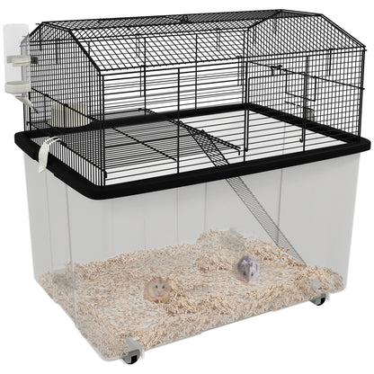 Hamster Cage, Two-Tier Gerbil Cage w/ Deep Bottom, Ramp, Food Dish