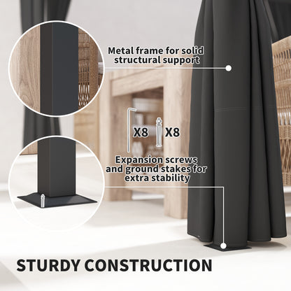 3 x 3(m) Pergola with Retractable Roof and Curtains, Charcoal Grey