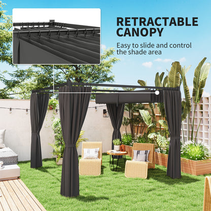 3 x 3(m) Pergola with Retractable Roof and Curtains, Charcoal Grey