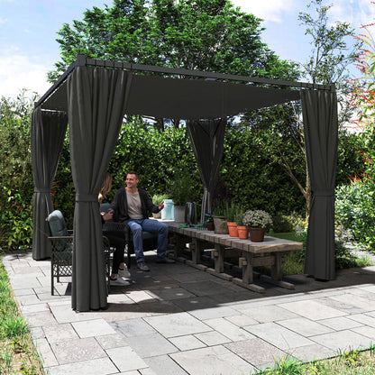 3 x 3(m) Pergola with Retractable Roof and Curtains, Charcoal Grey
