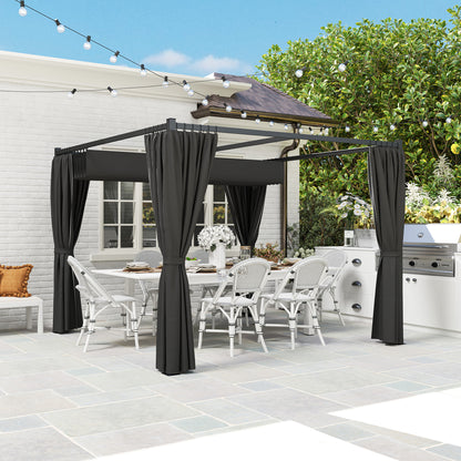 3 x 3(m) Pergola with Retractable Roof and Curtains, Charcoal Grey
