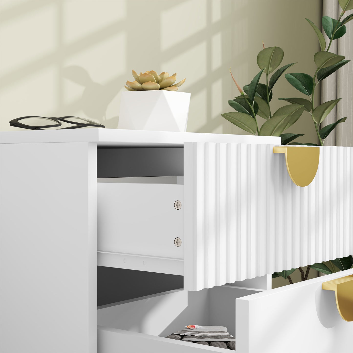 Bedside Table with 2 Drawers for Bedroom, Living Room, White