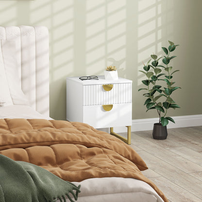 Bedside Table with 2 Drawers for Bedroom, Living Room, White
