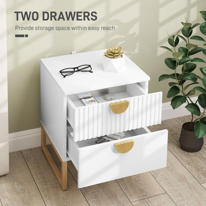 Bedside Table with 2 Drawers for Bedroom, Living Room, White