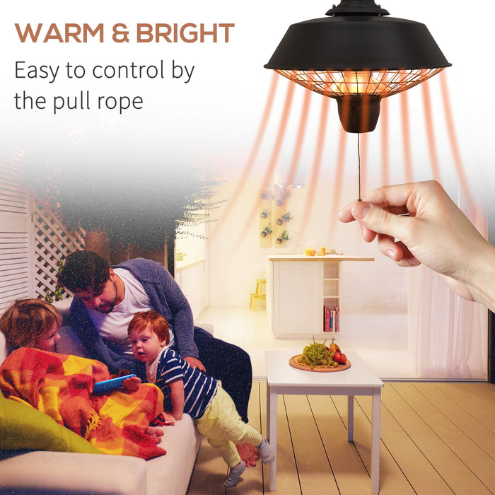 2100W Outdoor Ceiling Mounted Halogen Electric Heater Hanging Patio Garden Warmer - Black