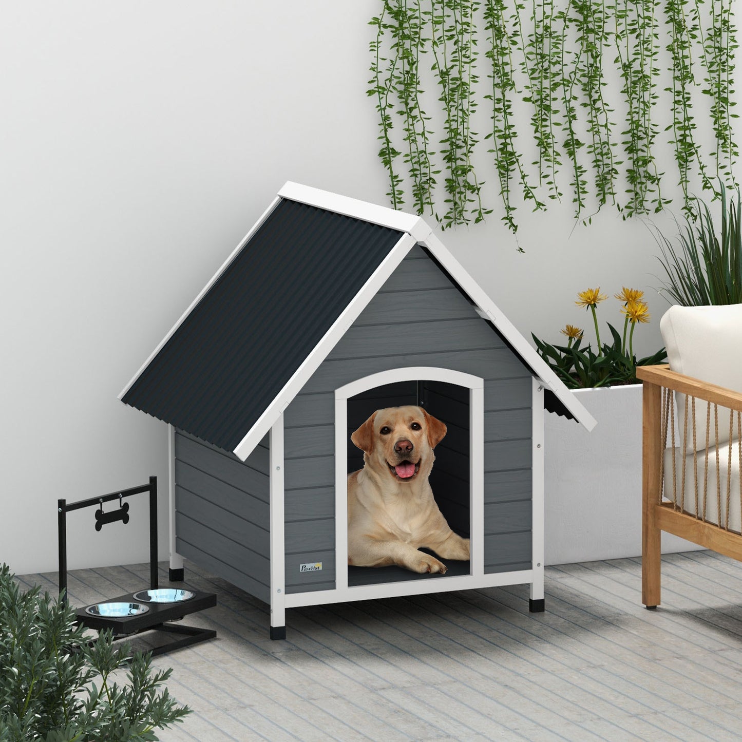 Dog Kennel Outdoor Dog House w/ Removable Floor, for Large Dogs, Grey