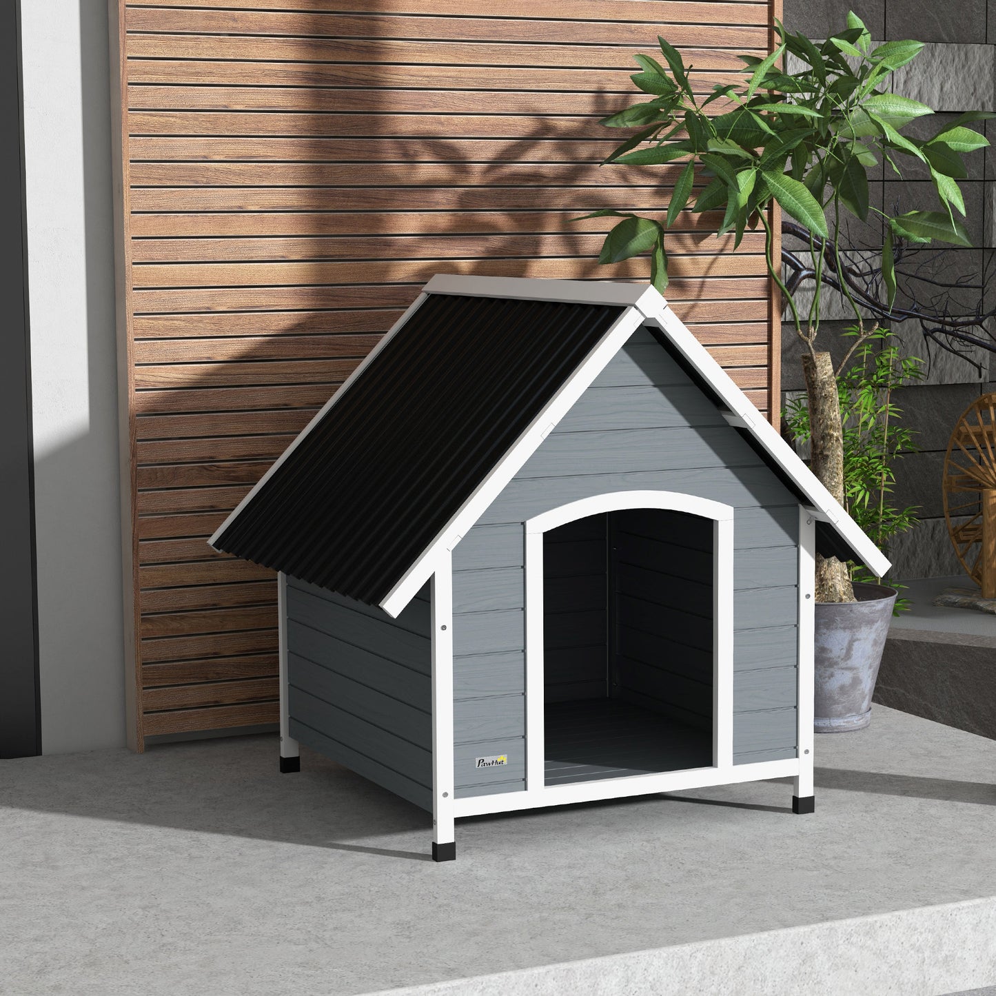 Dog Kennel Outdoor Dog House w/ Removable Floor, for Large Dogs, Grey