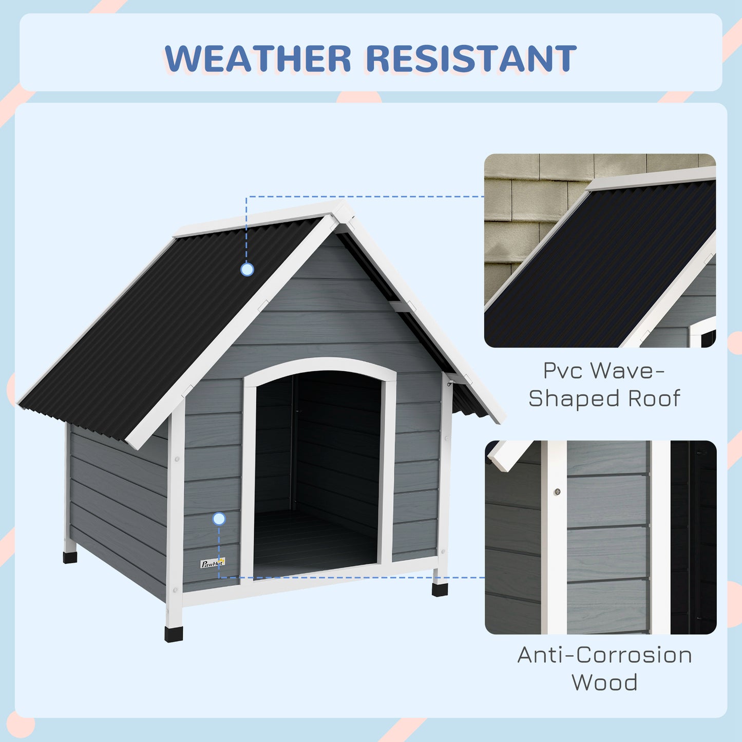 Dog Kennel Outdoor Dog House w/ Removable Floor, for Large Dogs, Grey