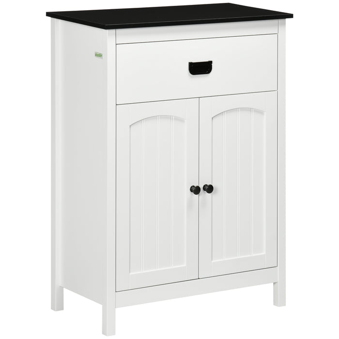 kleankin Bathroom Cabinet, Bathroom Storage Unit with Drawer, Double Door Cabinet, Adjustable Shelf for Living Room, White