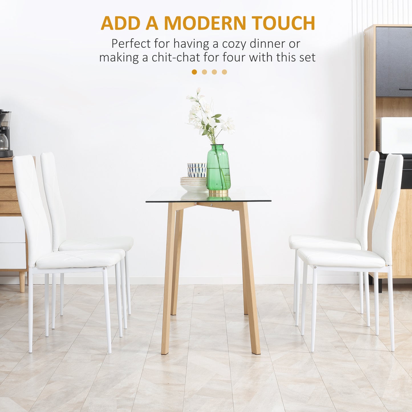 4-Pieces Dining Chairs, Faux Leather Kitchen Chairs, White