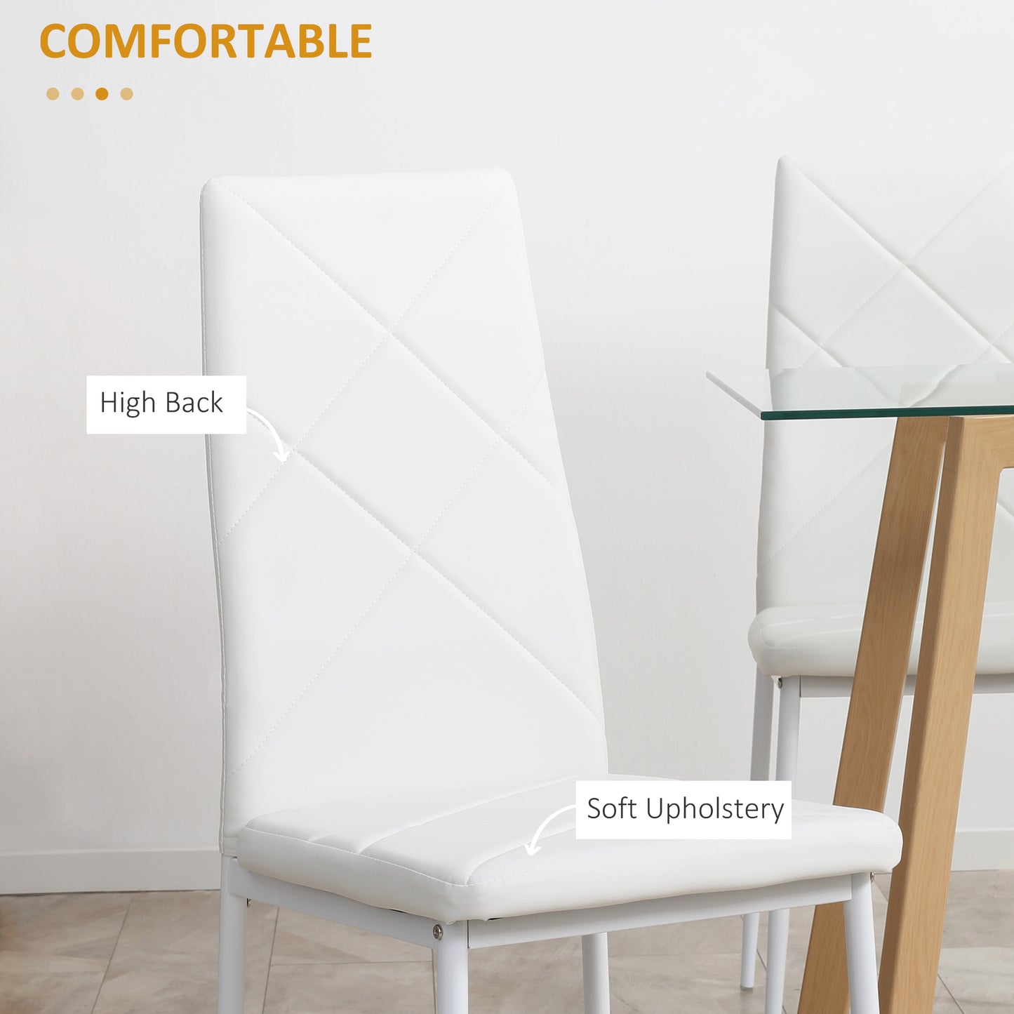4-Pieces Dining Chairs, Faux Leather Kitchen Chairs, White