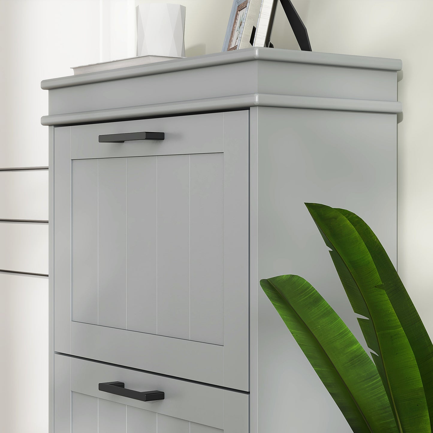 Slim Shoe Storage Cabinet with 3 Flip Drawers for Entryway, Grey