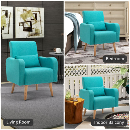 Upholstered Leisure Lounge Sofa, Accent Chair with Pillow, Teal
