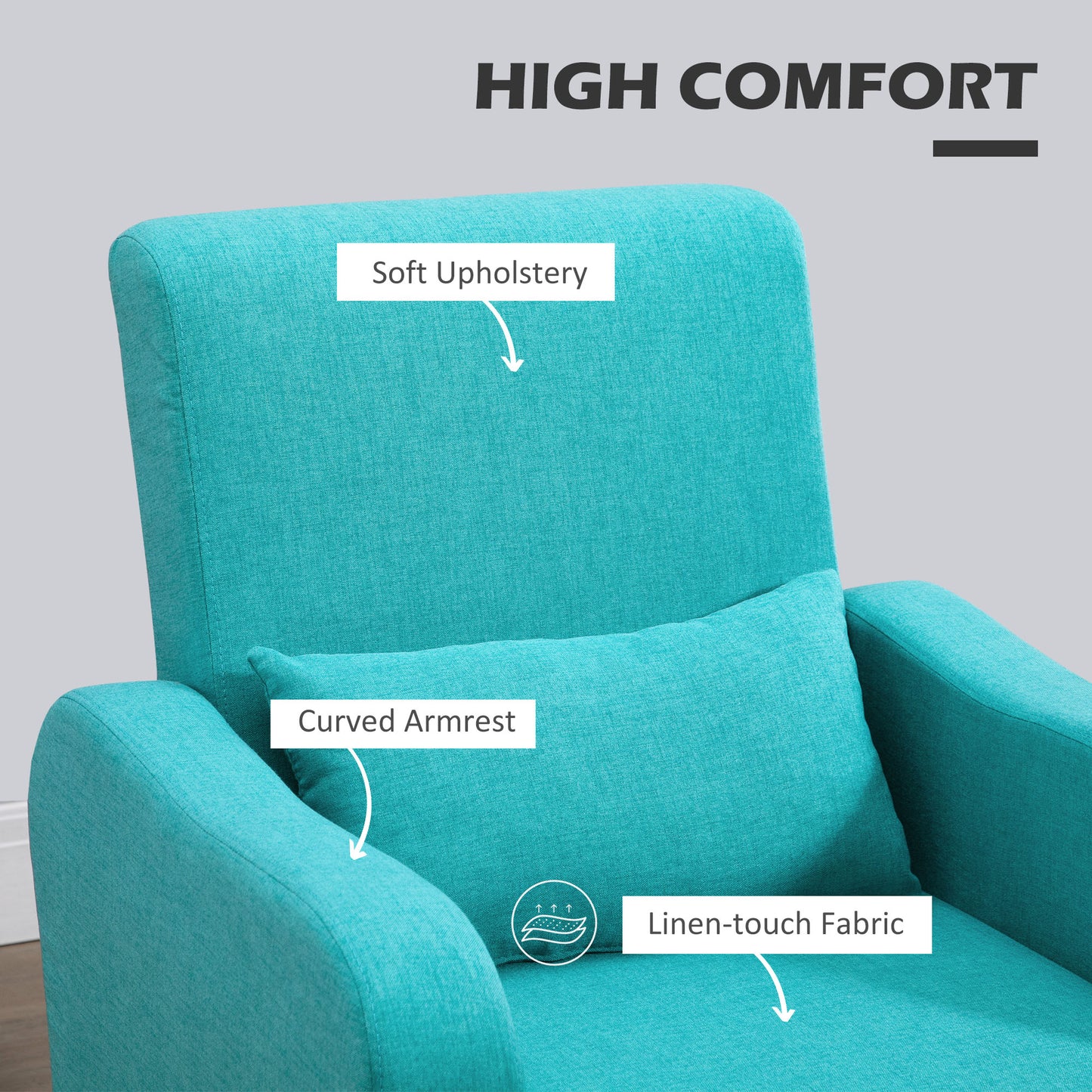Upholstered Leisure Lounge Sofa, Accent Chair with Pillow, Teal
