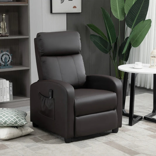 2-Point Faux Leather Massage Recliner Chair with Footrest - Brown