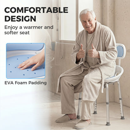 Aluminium Alloy Shower Chair with Back and Enclosed Side Support, Bath Seat with Adjustable Height, Anti-slip Shower Bench for Seniors, Tool-Free Assembly, 136 kg