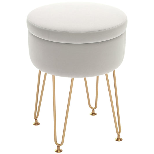 5L Velvet Footstool with Removable Lid for Bedroom, Cream White