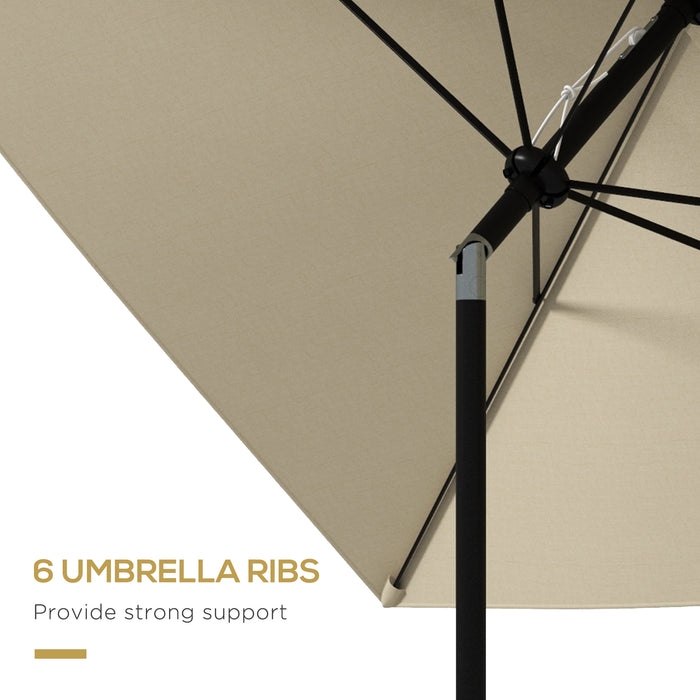 2 x 3(m) Garden Parasol Umbrella, Rectangular Market Umbrella Sun Shade w/ Crank & Push Button Tilt, 6 Ribs, Aluminium Pole, Cream