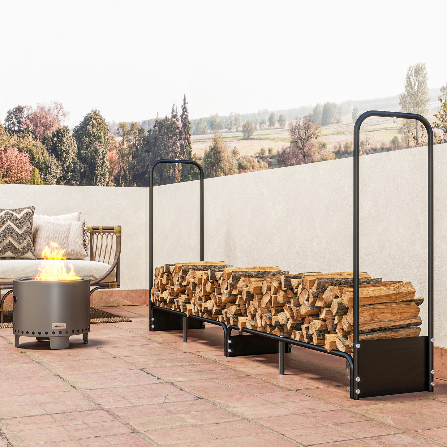 8.5ft Firewood Rack, Log Storage Holder with Waterproof Cover