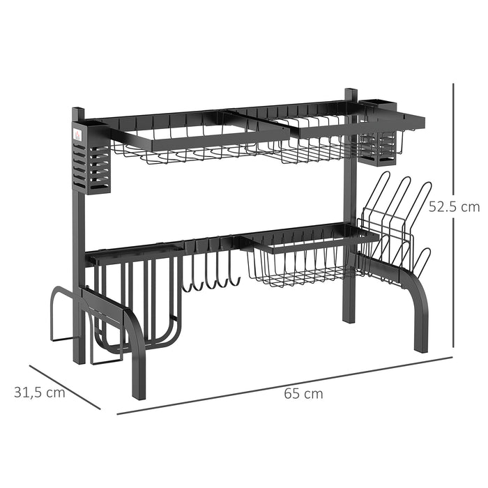 Over The Sink Dish Drainer Rack, 2 Tier Dish Rack for Kitchen, Black